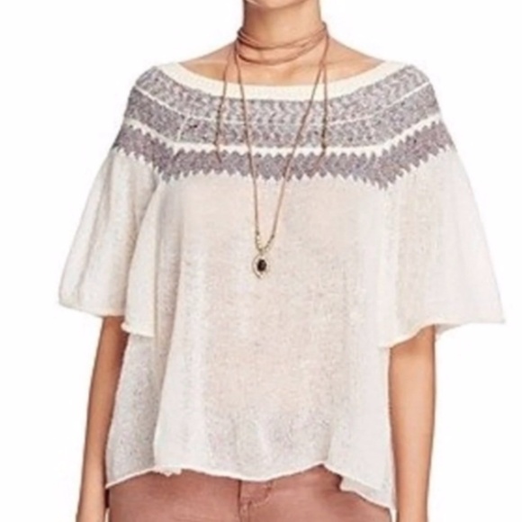 Free People Sweaters - Free People Loch Lomond short sleeve fair isle yoke sweater ivory sz XS